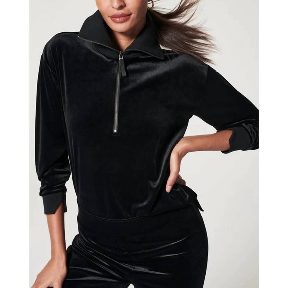 SPANX Sweaters - SPANX NWOT Black Velvet half- Zip pullover Sweater